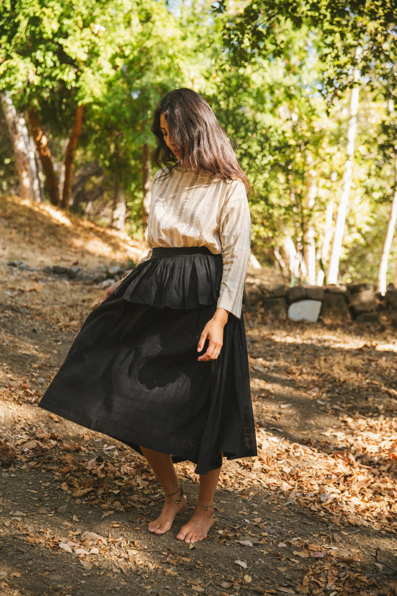 Crow Gather Skirt — Black cotton by World of Crow in black color for women Worldwide