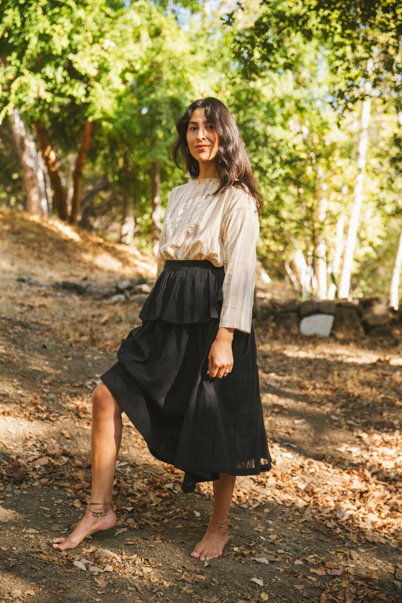 Crow Gather Skirt — Black cotton by World of Crow in black color for women Worldwide