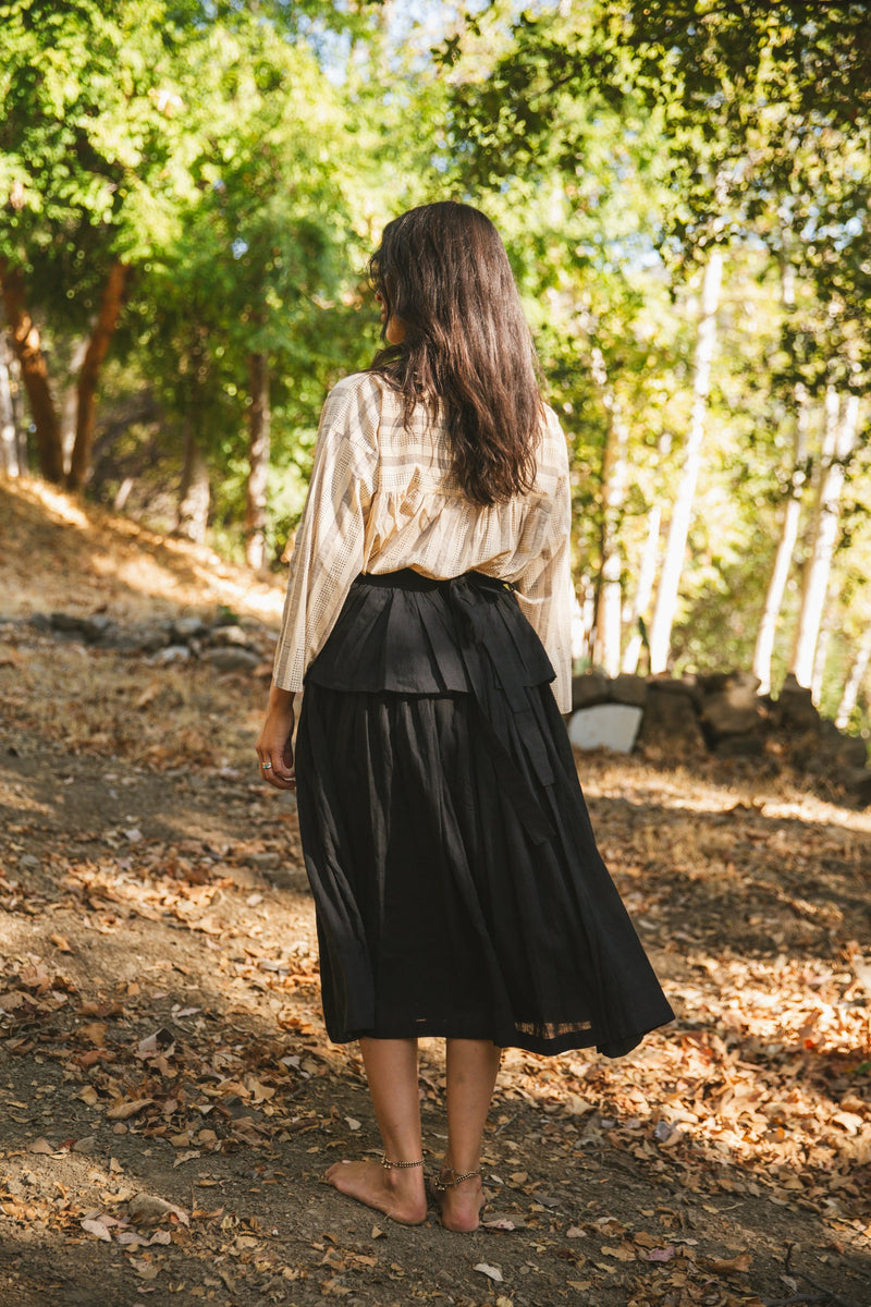 Crow Gather Skirt — Black cotton by World of Crow in black color for women Worldwide