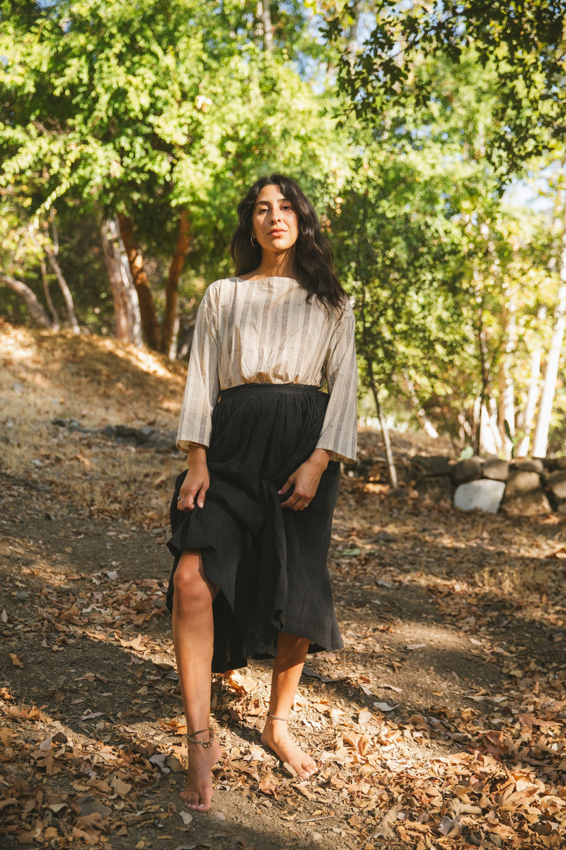 Crow Gather Skirt — Black cotton by World of Crow in black color for women Worldwide