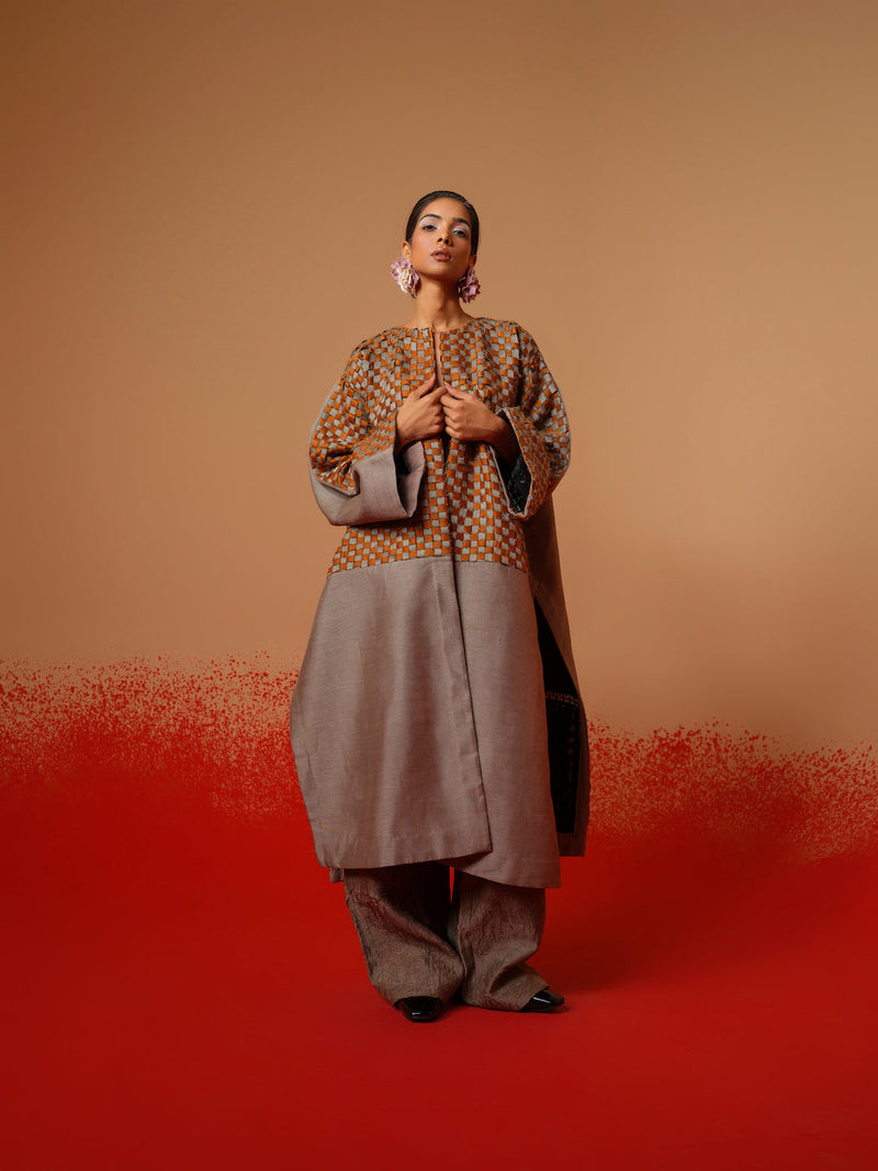 Current Overlay-Leaf green + Grey mysore silk jackets and overlays by Stoique in leaf green, grey for women Worldwide