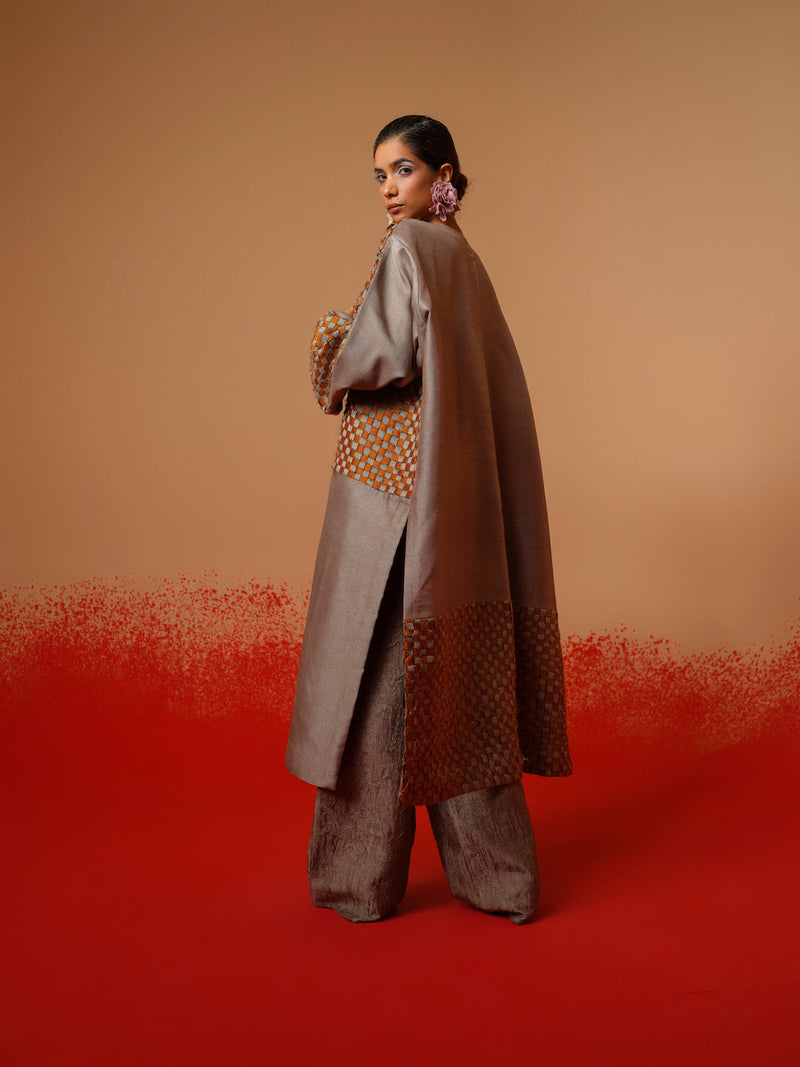 Current Overlay-Leaf green + Grey mysore silk jackets and overlays by Stoique in leaf green, grey for women Worldwide