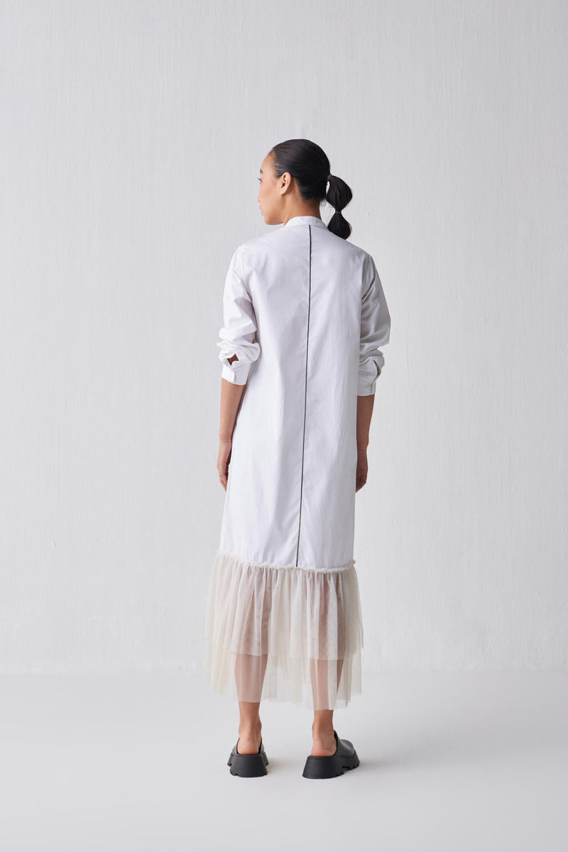 GATHERED HEM SHIRT DRESS Dress by THREE in white color for women Worldwide