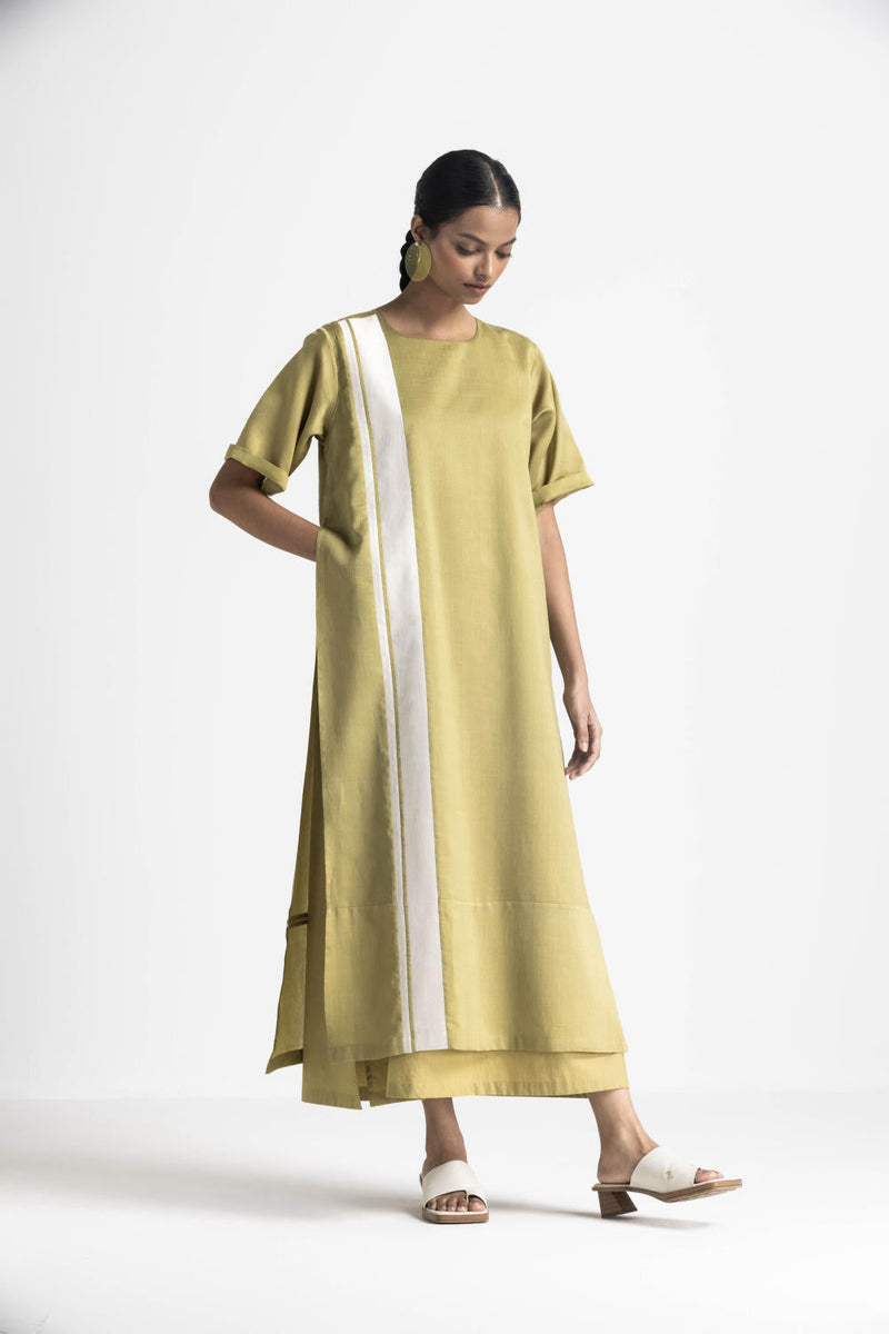 DOUBLE LAYER DRESS - MOSS GREEN poplin by THREE in green color for women Worldwide