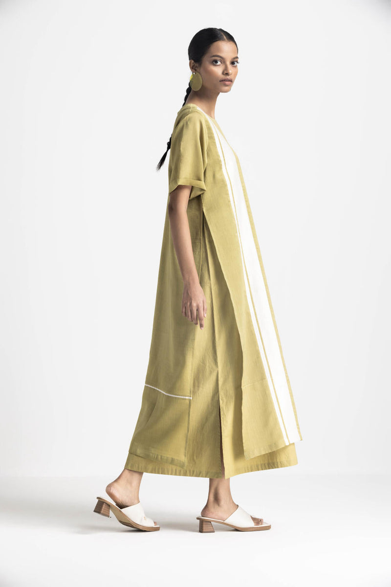 DOUBLE LAYER DRESS - MOSS GREEN poplin by THREE in green color for women Worldwide
