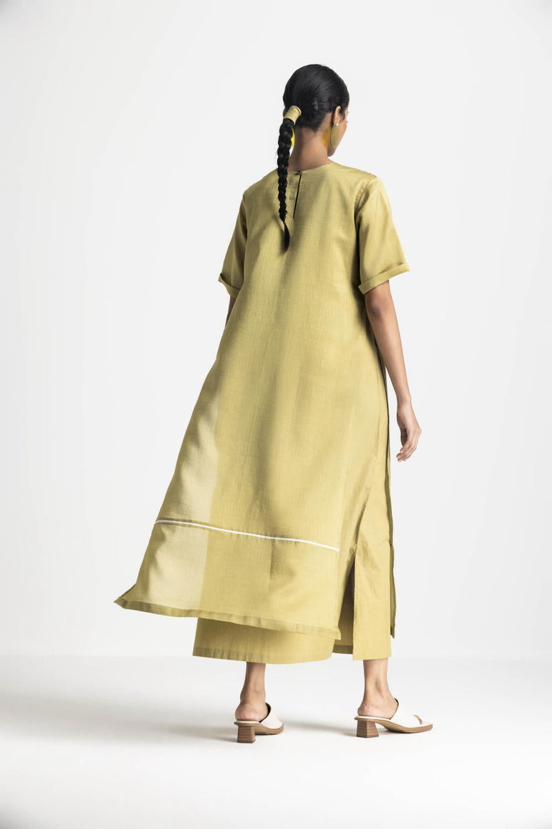 DOUBLE LAYER DRESS - MOSS GREEN poplin by THREE in green color for women Worldwide