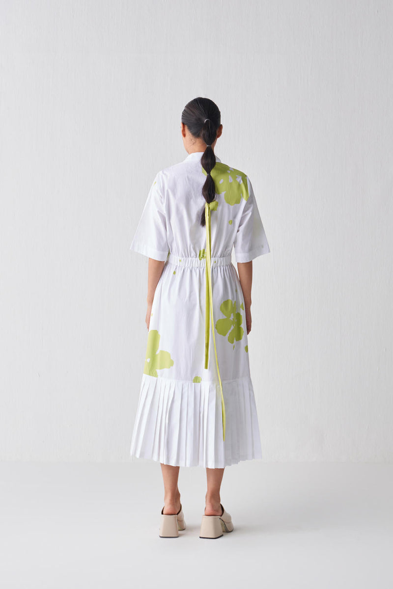 COLLARED SIDE ELASTIC WAIST DRESS Dress by THREE in white color for women Worldwide