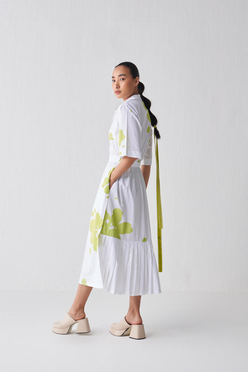 COLLARED SIDE ELASTIC WAIST DRESS Dress by THREE in white color for women Worldwide