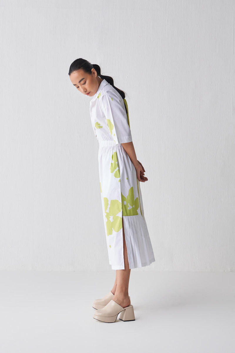 COLLARED SIDE ELASTIC WAIST DRESS Dress by THREE in white color for women Worldwide
