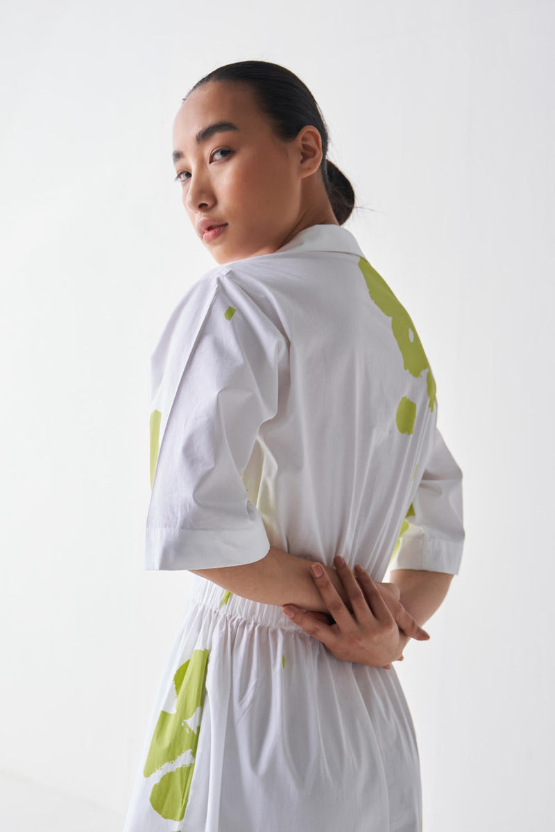 COLLARED SIDE ELASTIC WAIST DRESS Dress by THREE in white color for women Worldwide