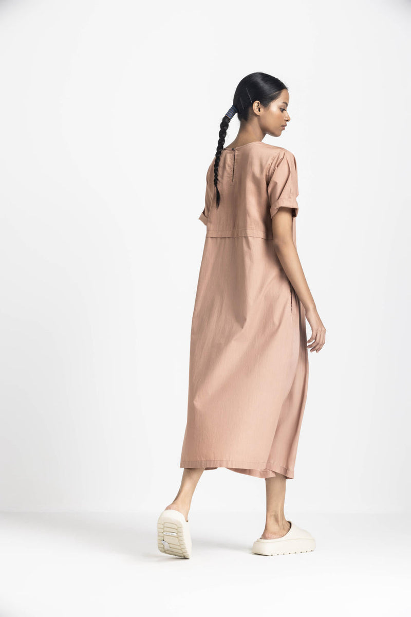 YOKE GATHER DRESS - CHAMPAGNE poplin by THREE in pink color for women Worldwide