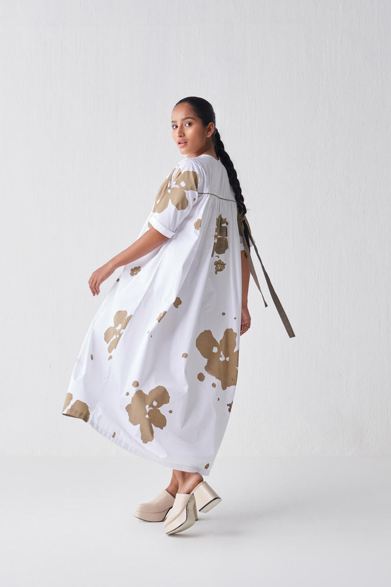 GATHER NECK DRESS (SAGE PRINT) Dress by THREE in white color for women Worldwide