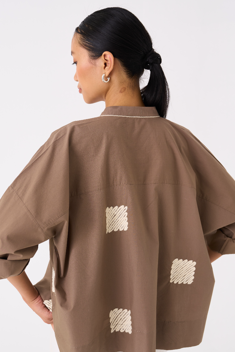 WAVE EMB. TOP-CEDAR poplin by THREE for women Worldwide