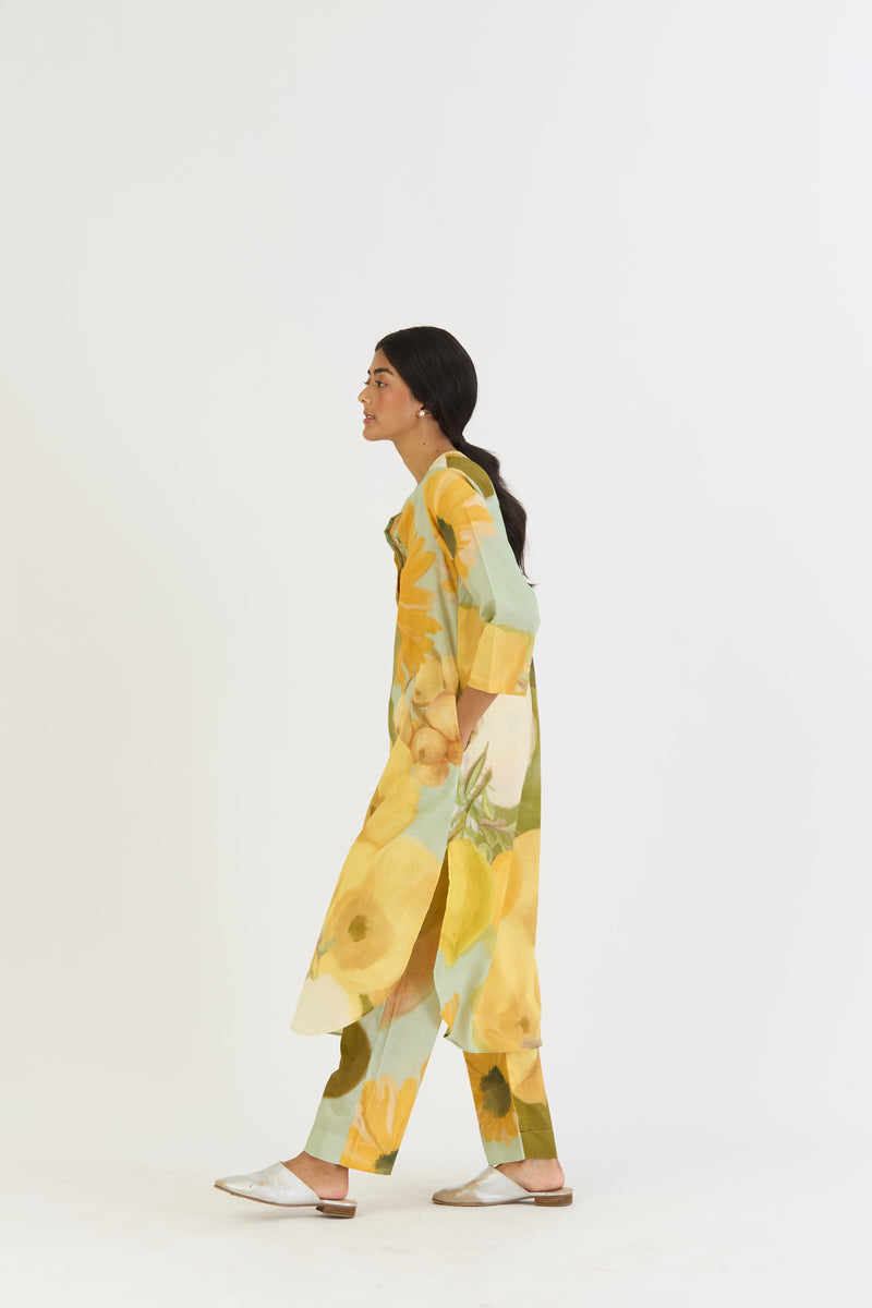 LEMONADE LONG KURTA SET cotton by Yam in yellow color for women Worldwide