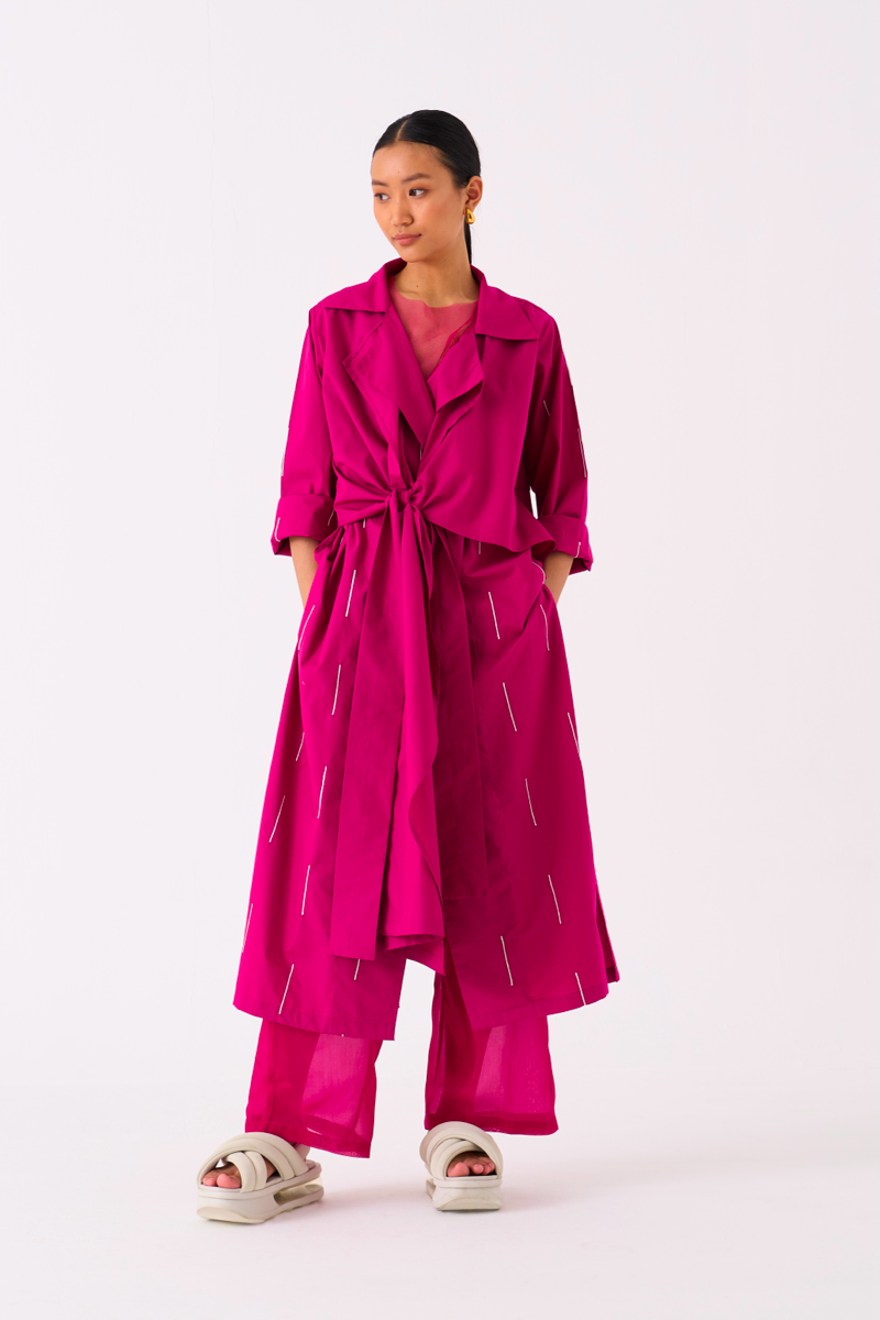 EMB. TIE JACKET-FUSCHIA poplin by THREE for women Worldwide