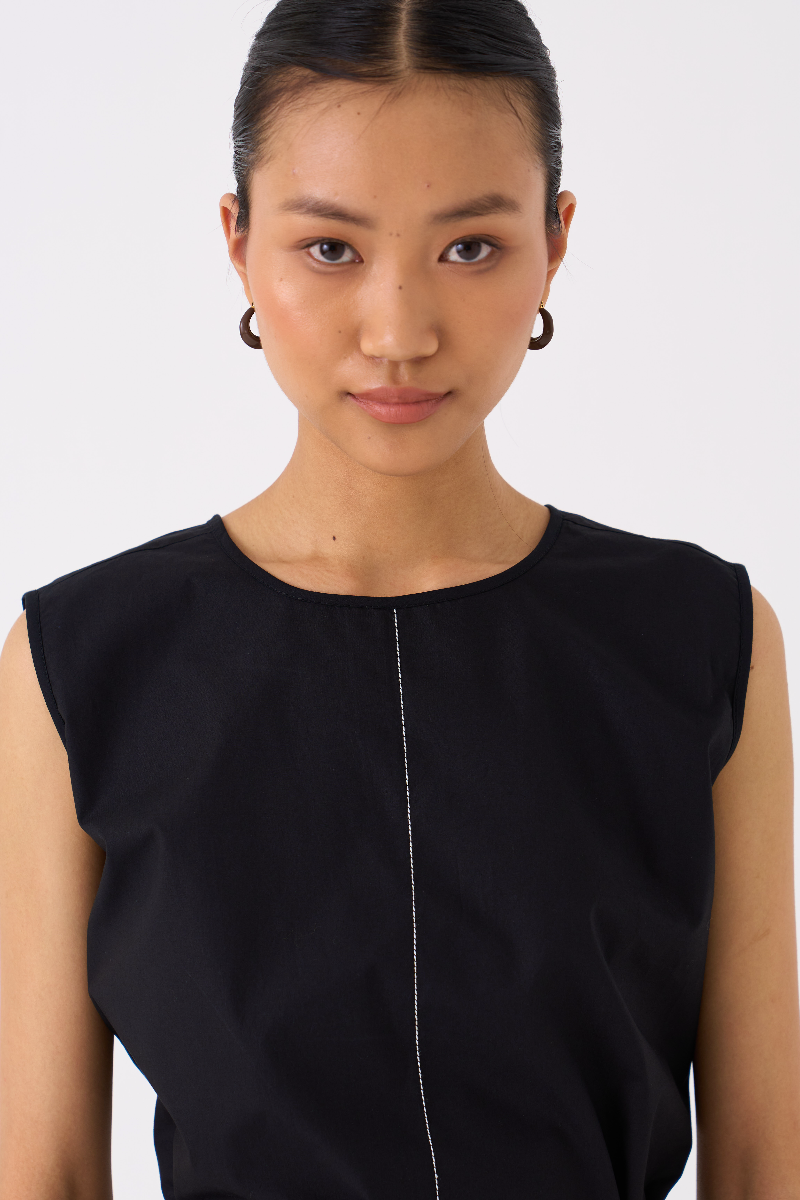 CHECKERED SKIRT CO-ORD 
(SET OF 2)-
BLACK poplin by THREE in black color for women Worldwide
