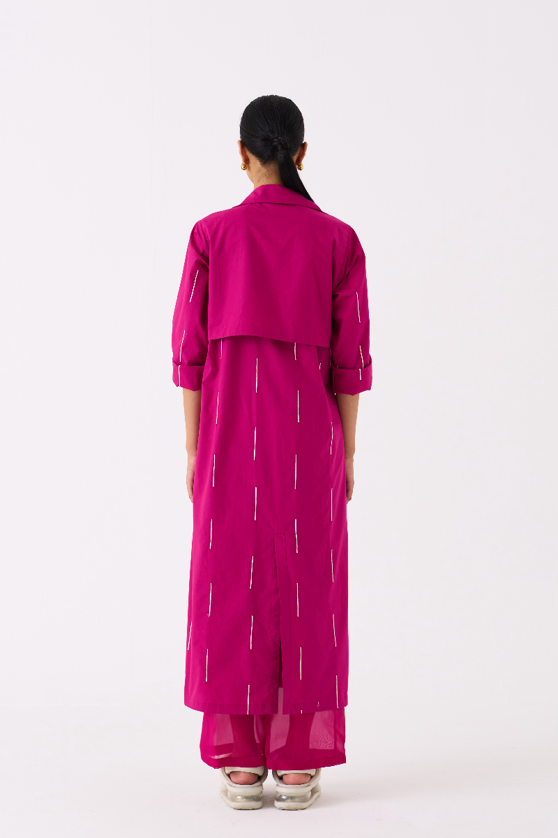 EMB. TIE JACKET CO-ORD 
(SET OF 2)-FUSCHIA poplin by THREE for women Worldwide