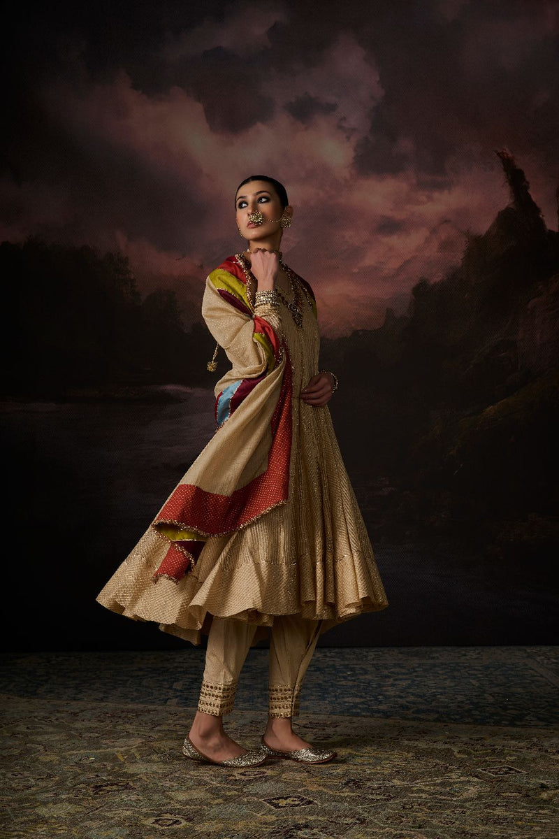 DAANIA KURTA organza by SWATTI KAPOOR in gold color for women Worldwide