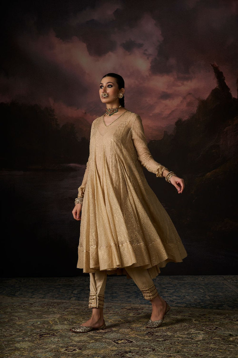 DAANIA KURTA organza by SWATTI KAPOOR in gold color for women Worldwide