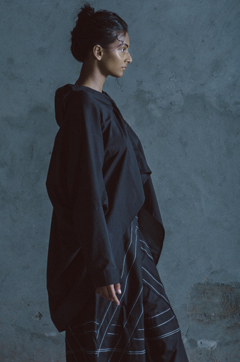 DAIVA APPLIQUE SKIRT SET cotton by Ituvana in black color for women Worldwide