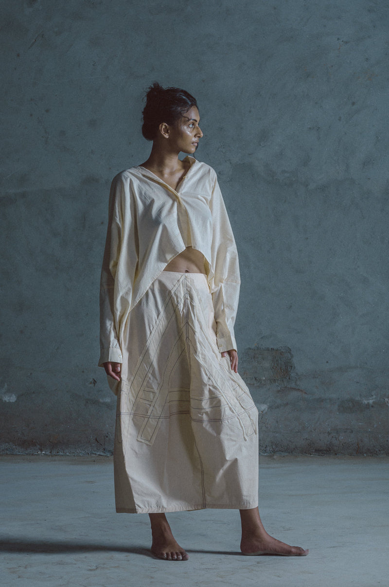 DAIVA APPLIQUE SKIRT SET cotton by Ituvana in black color for women Worldwide