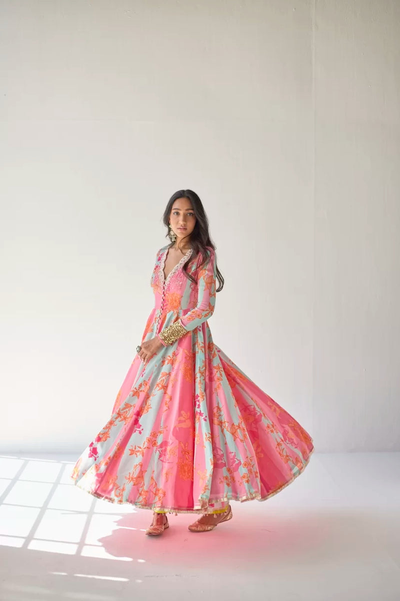HOT PINK ORCHID ANARKALI SET by Rajiramniq for women Worldwide