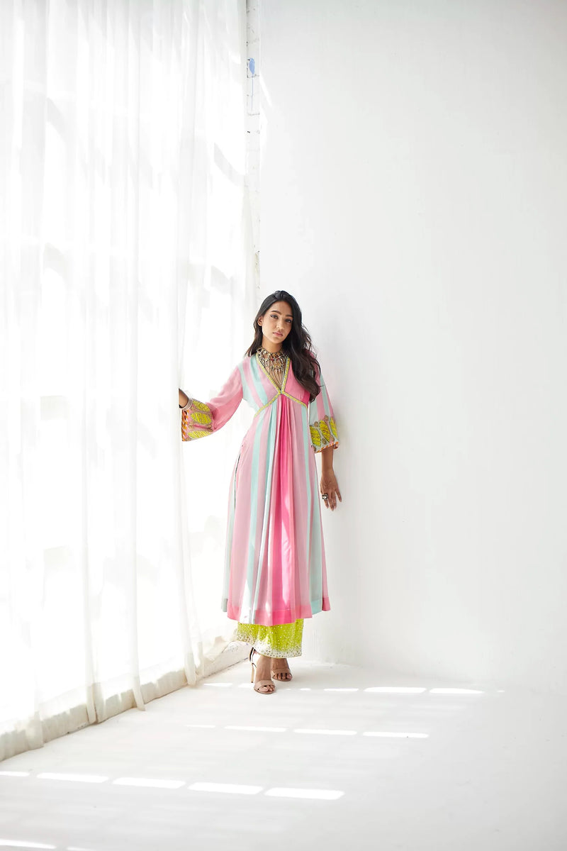 BRIGHT PINK BELL SLEEVE KURTA SET Kurta Sets by Rajiramniq for women Worldwide