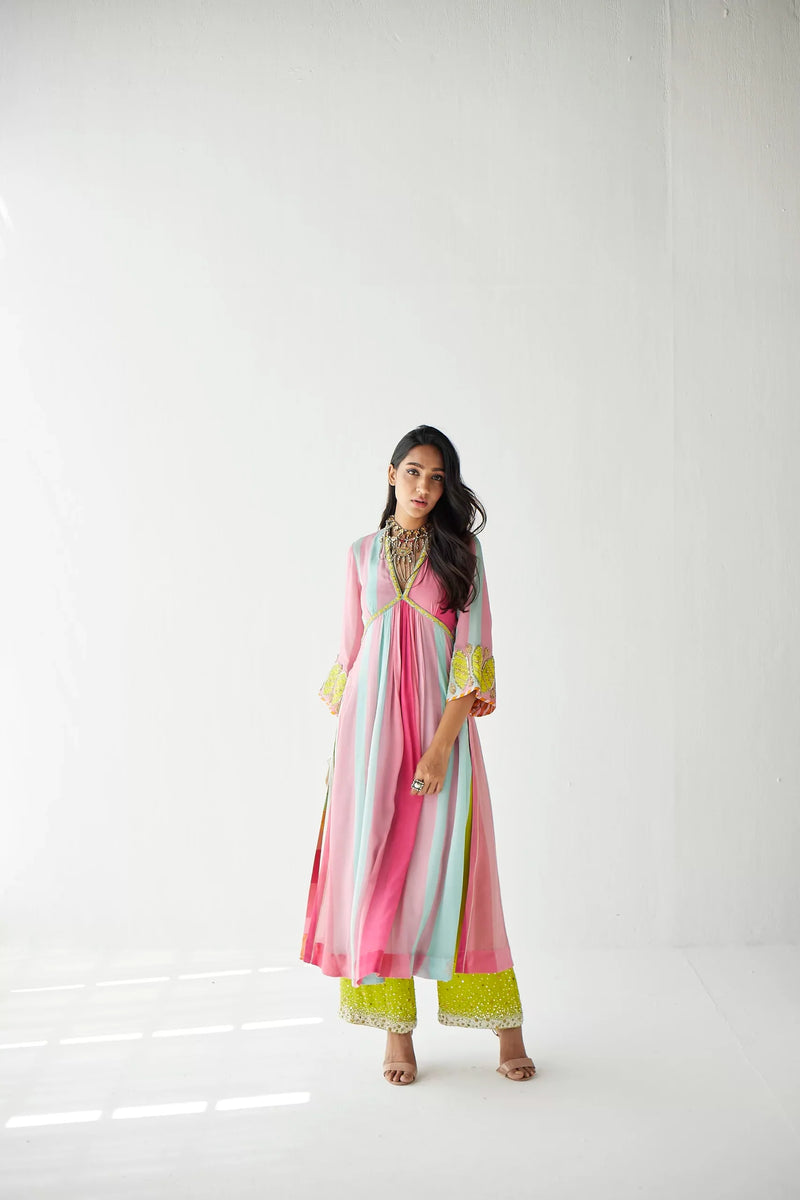 BRIGHT PINK BELL SLEEVE KURTA SET Kurta Sets by Rajiramniq for women Worldwide