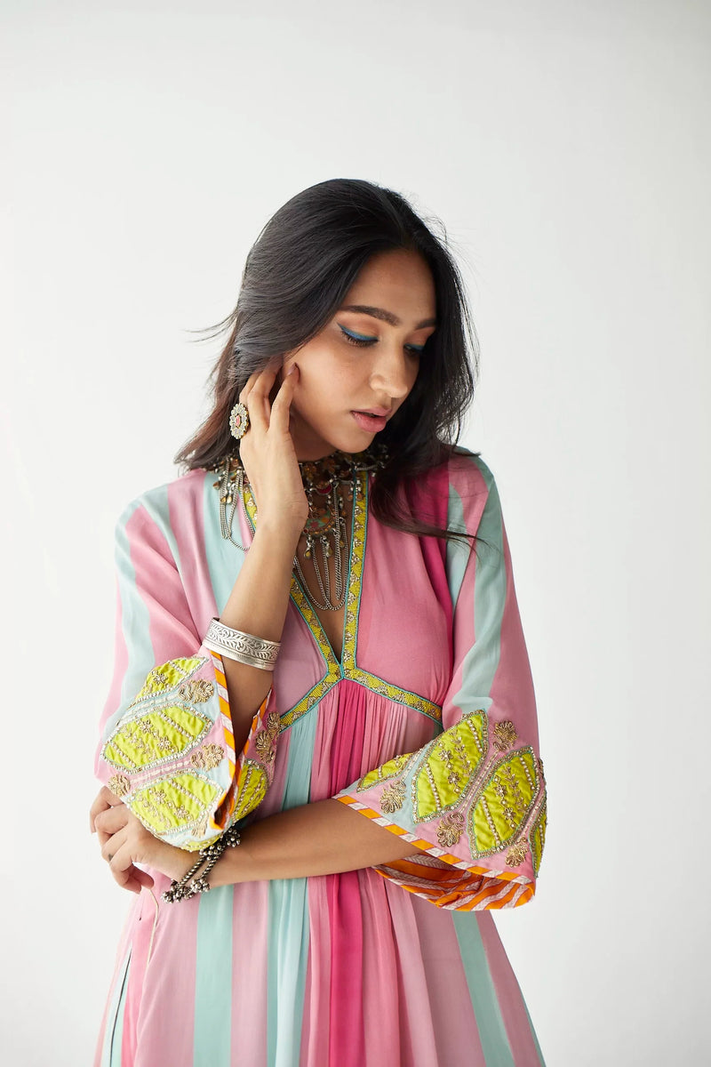 BRIGHT PINK BELL SLEEVE KURTA SET Kurta Sets by Rajiramniq for women Worldwide