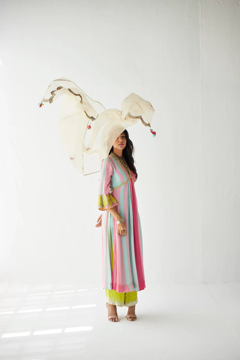 BRIGHT PINK BELL SLEEVE KURTA SET Kurta Sets by Rajiramniq for women Worldwide