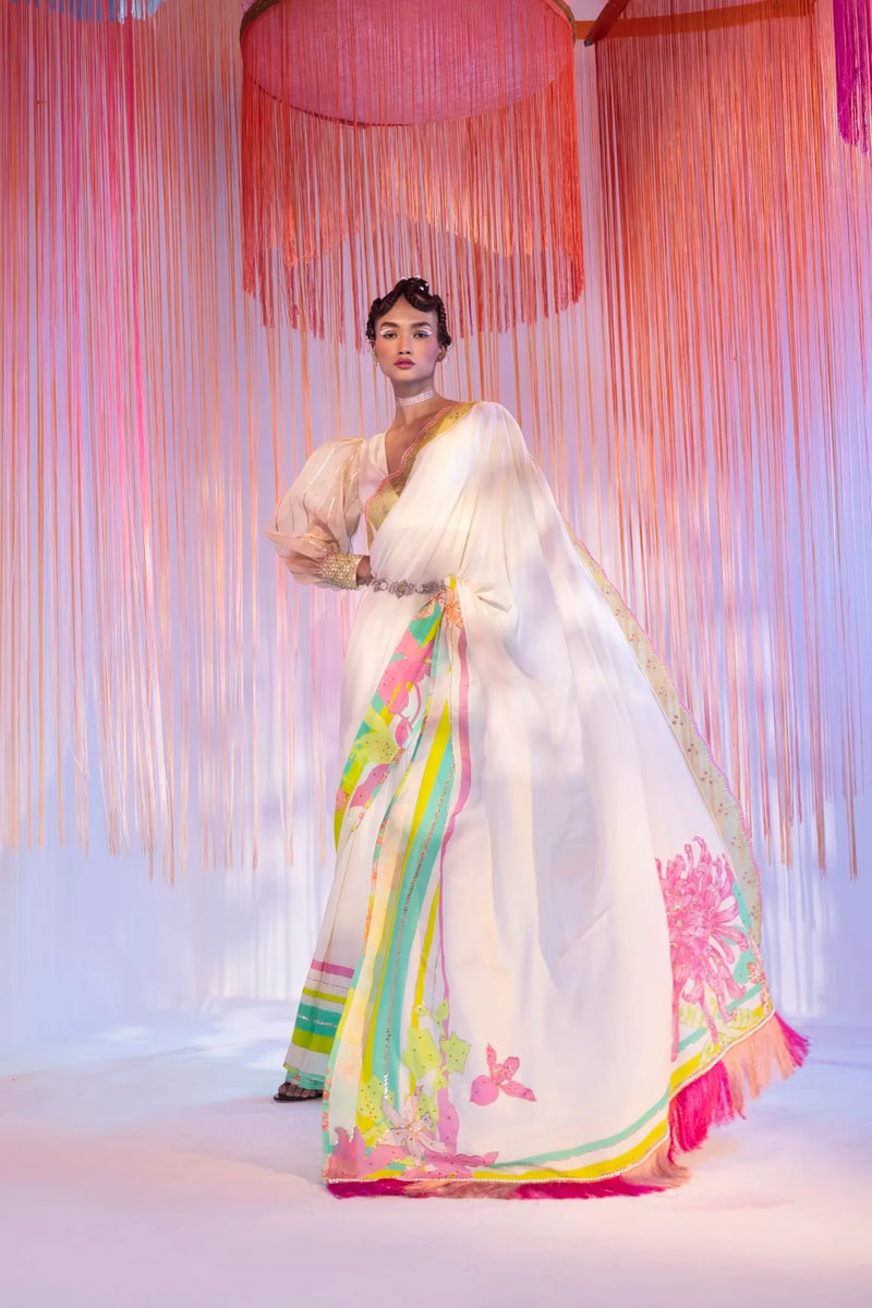 IVORY ORCHID SARI Sarees by Rajiramniq for women Worldwide
