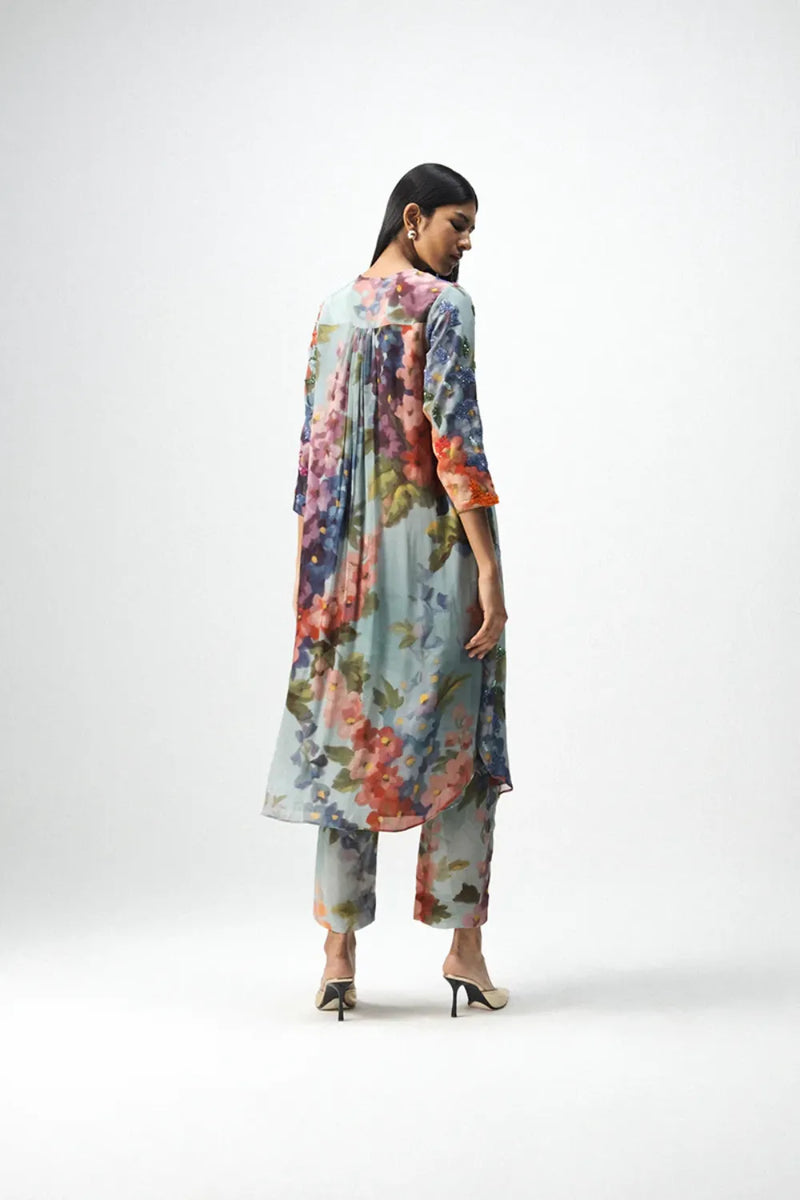 DARLINGTON LONG EMBROIDERED KURTA SET mul by Yam in multi color for women Worldwide