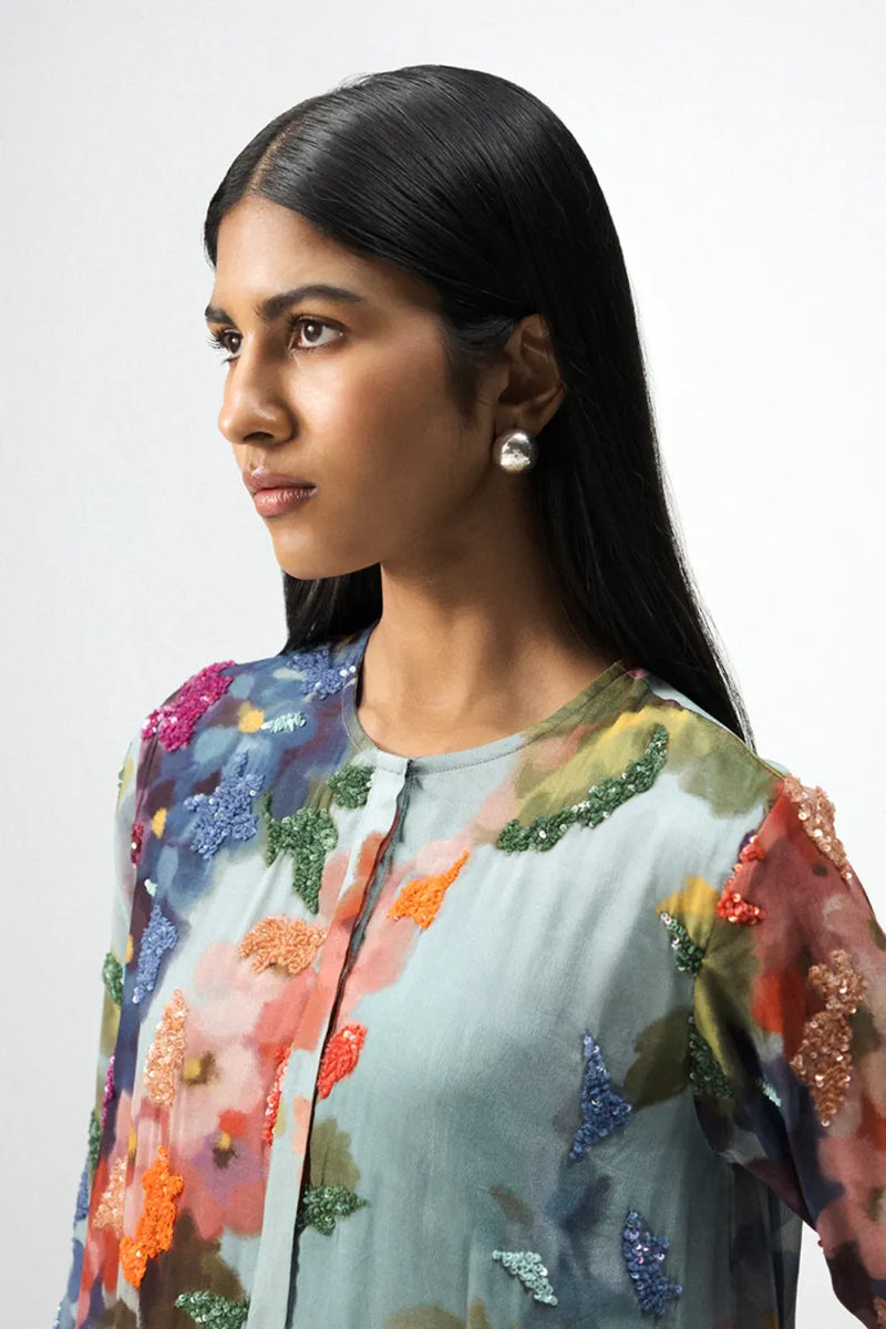 DARLINGTON LONG EMBROIDERED KURTA SET mul by Yam in multi color for women Worldwide