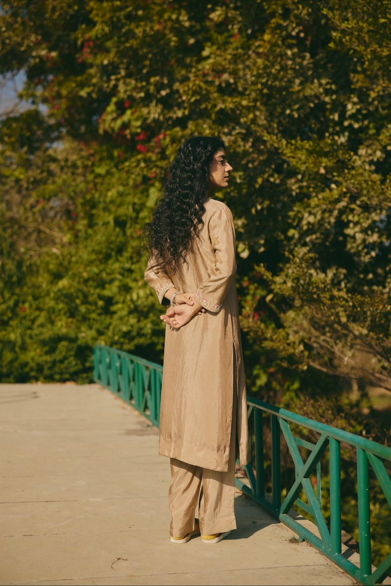 DARYA & KEYA KURTA & PANT silk by Rashika Mittal in brown color for women Worldwide