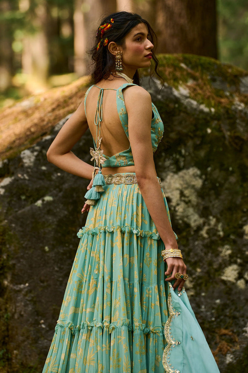 Dawn Lehenga Set georgettte by Paulmi & Harsh-kahan Sep'26 in blue for women Worldwide