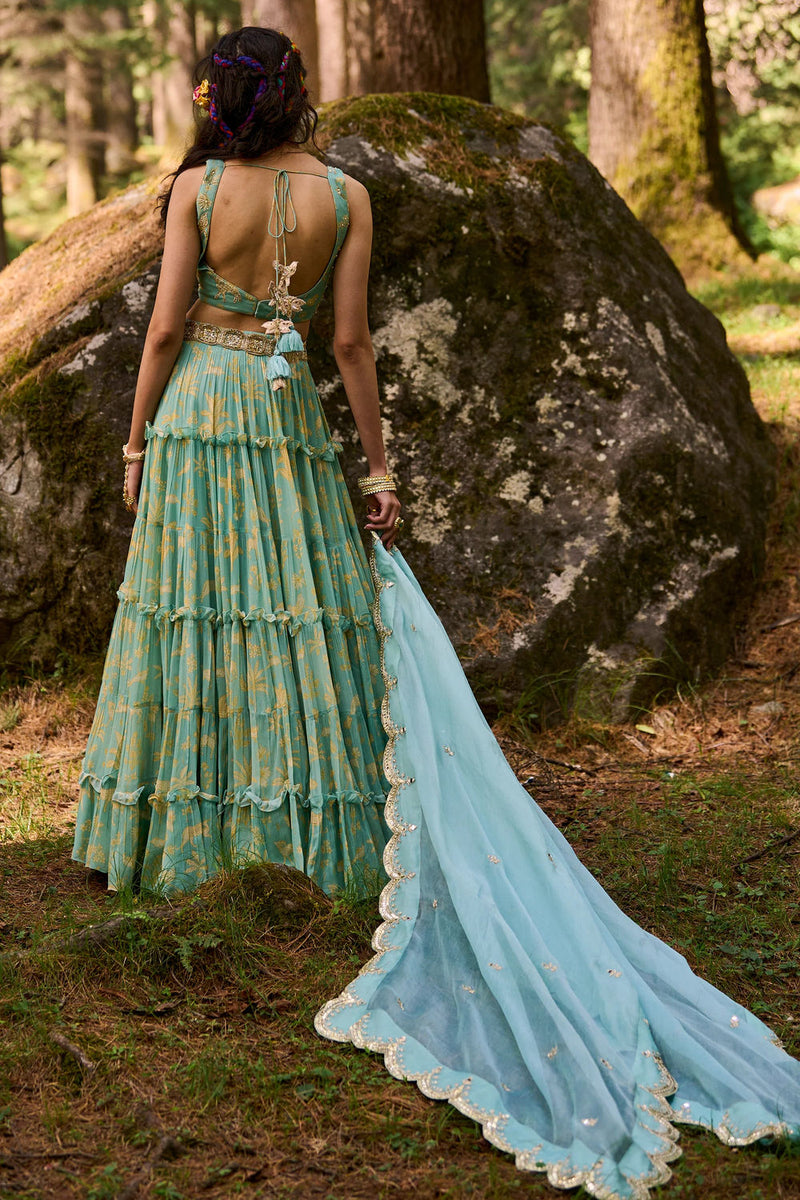 Dawn Lehenga Set georgettte by Paulmi & Harsh-kahan Sep'26 in blue for women Worldwide