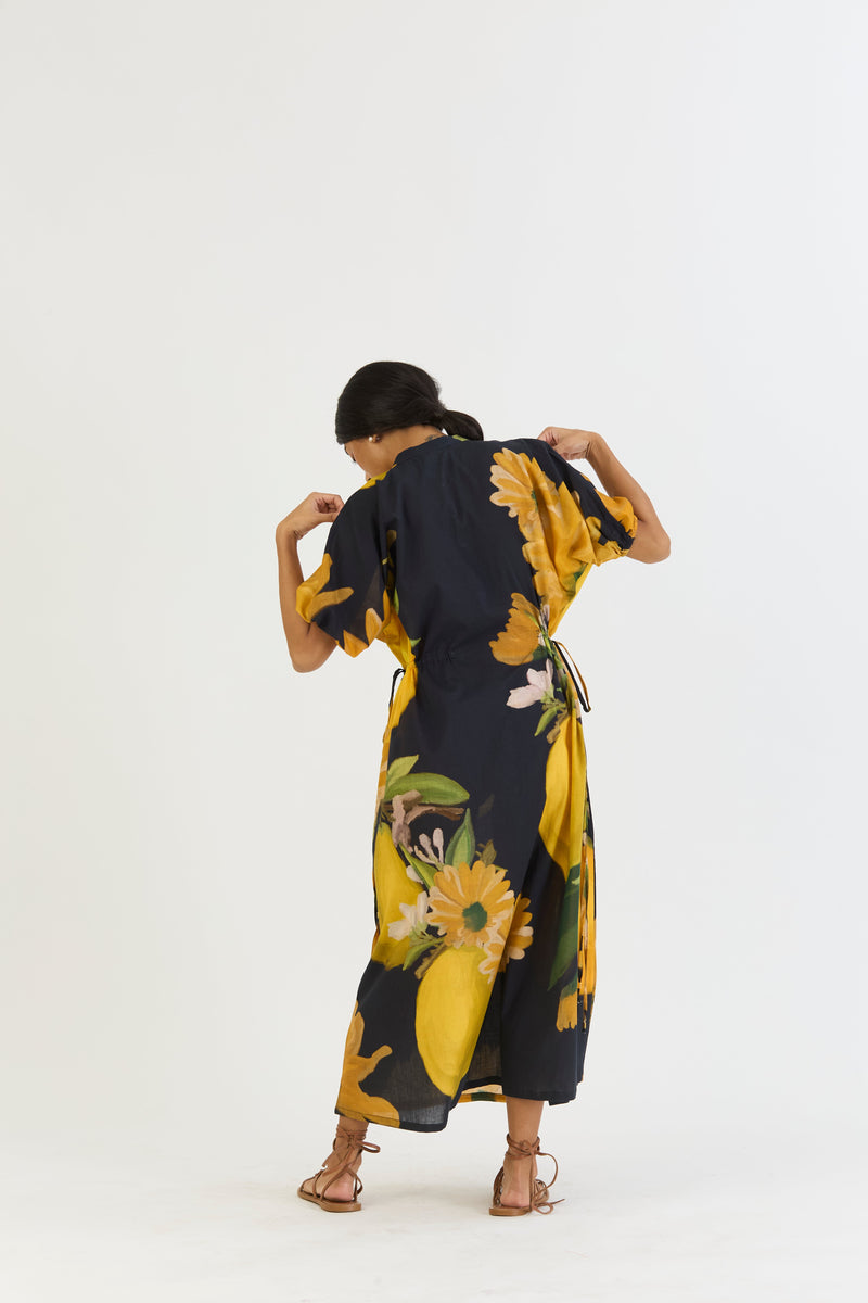 POMELLO SIDE TIE UP DRESS cotton by Yam in yellow color for women Worldwide