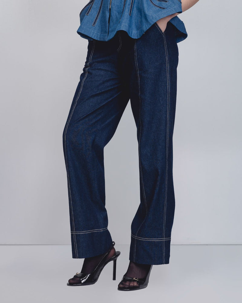 Spirale Denim Top - Denim Blue cotton by Leh Studios in blue color for women Worldwide