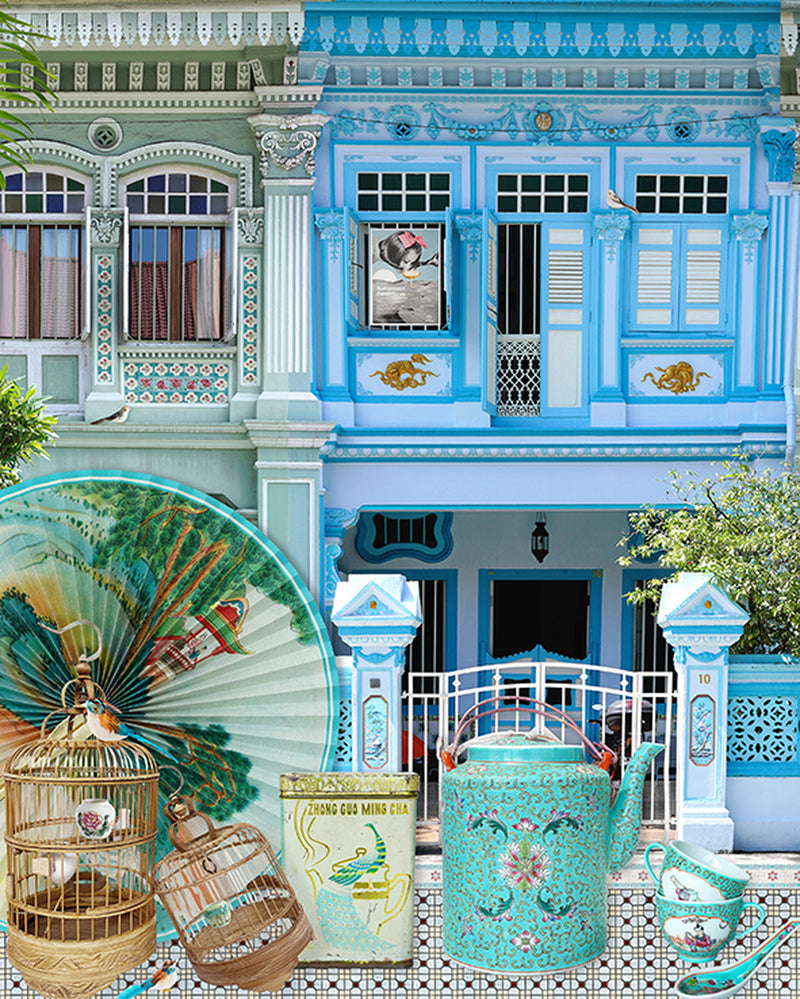 Singapore Shophouses In Heritage Blues & Greens