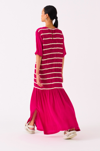 SHIRRING DRESS-FUSCHIA