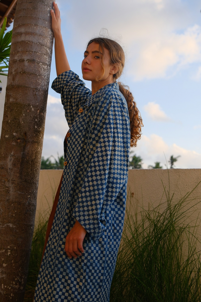 The Indigo Checkered Duster Jacket