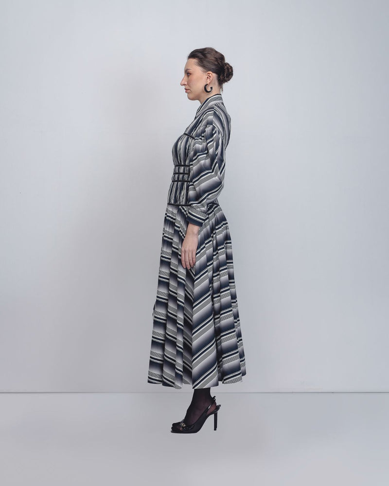 Dia Dress - Black + White Stripes cotton by Leh Studios in black color for women Worldwide