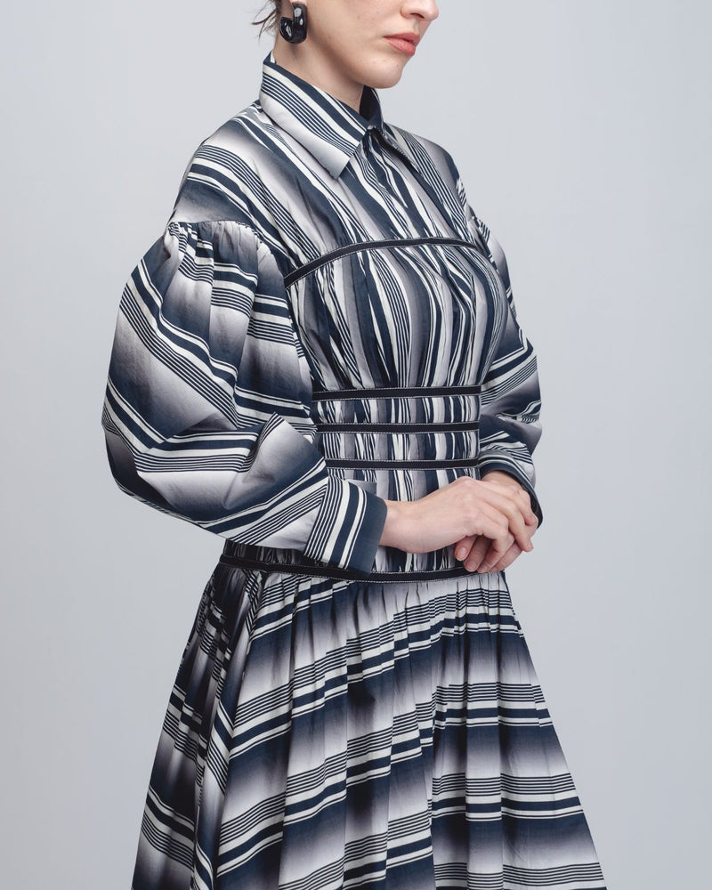 Dia Dress - Black + White Stripes cotton by Leh Studios in black color for women Worldwide