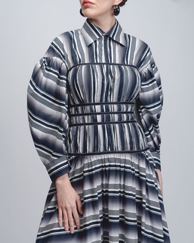 Dia Dress - Black + White Stripes cotton by Leh Studios in black color for women Worldwide