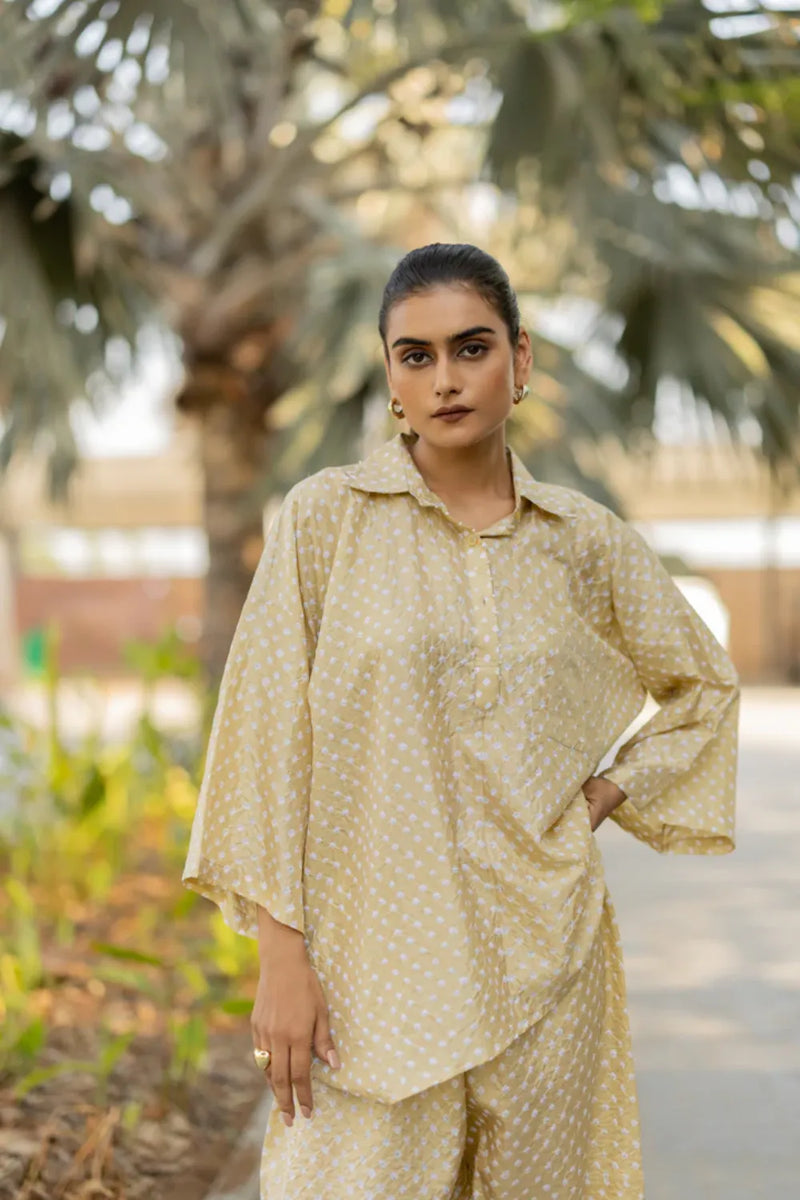 DIA SHIRT -GOLD silk by Dyelogue in gold color for women Worldwide