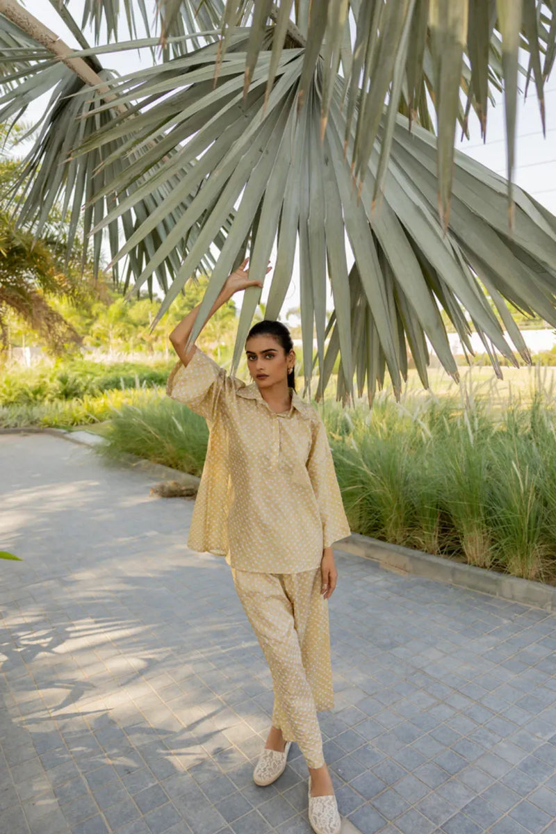 DIA SHIRT -GOLD silk by Dyelogue in gold color for women Worldwide
