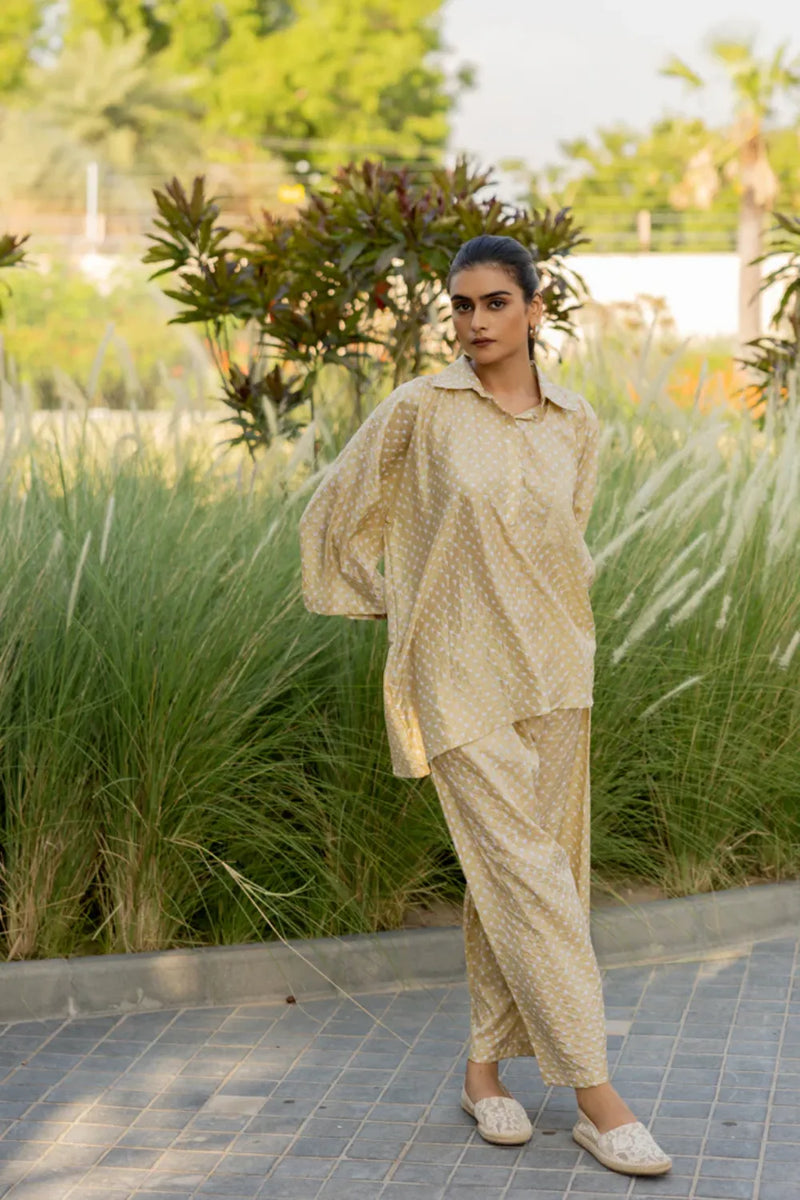 DIA SHIRT -GOLD silk by Dyelogue in gold color for women Worldwide