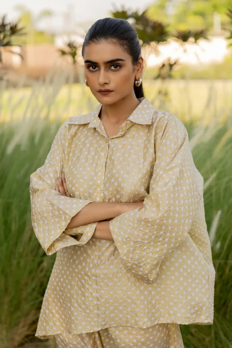 DIA SHIRT -GOLD silk by Dyelogue in gold color for women Worldwide
