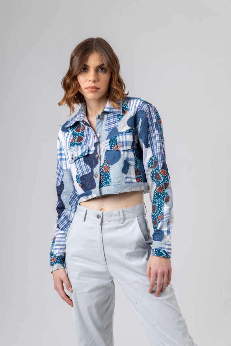 JUNE PATCHWORK JACKET by Doodlage in blue color for women Worldwide