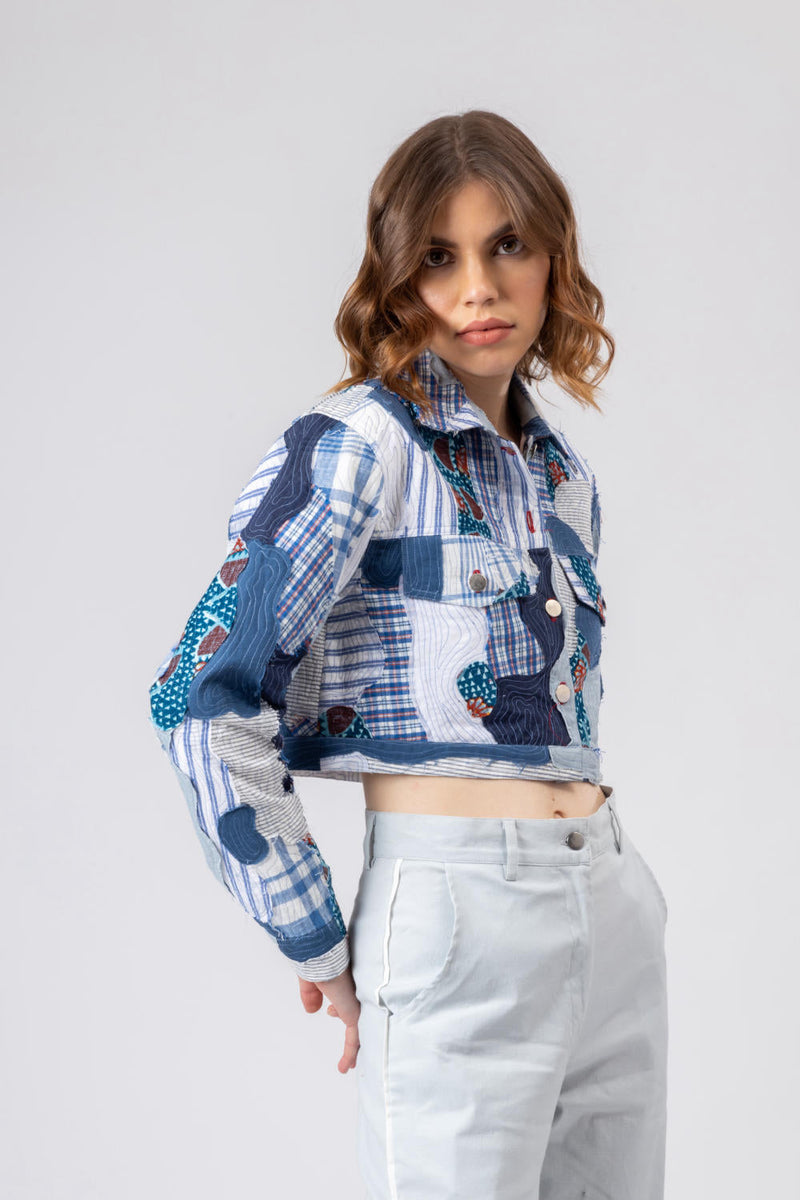 JUNE PATCHWORK JACKET by Doodlage in blue color for women Worldwide